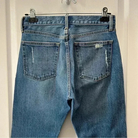 GAP Cone Denim  High Waisted Straight Leg Jeans Distressed Blue Size 25 - Picture 9 of 15